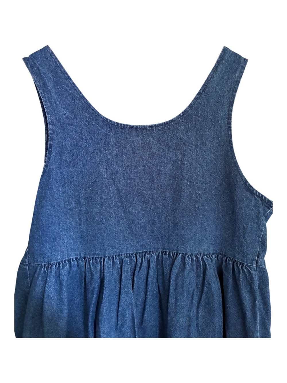 VTG 90s Maternity Blue Denim Prairie Chic Pinafore Chore Overall Dress Sz 12 Lg - Picture 3 of 8